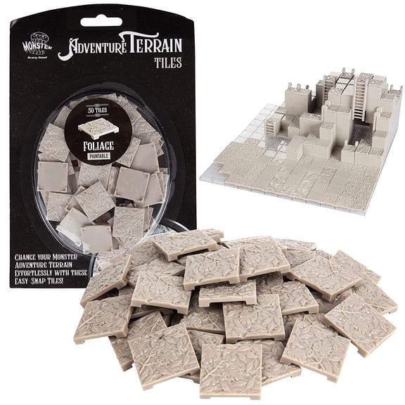 Monster Adventure Terrain- 50pc Foliage Tile Expansion Pack-Paintable 1"x1" Tile Set- Easy Snap Creates Amazing Table Top Terrain in Minutes-Customize your D&D and Pathfinder Dungeons Your Way