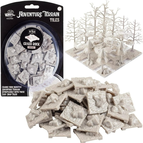 Monster Adventure Terrain- 50pc Grass Rock Tile Expansion Pack- Paintable 1x1" Tile Set- Amazing Table Top Terrain in Minute- Customize Your D&D and Pathfinder Dungeons Your Way