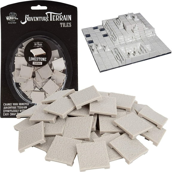 Monster Adventure Terrain- 50pc Limestone Tile Expansion Pack- Paintable 1"x1" Tile Set- Amazing Tabletop Terrain in Minutes-Customize Your D&D and Pathfinder Dungeons