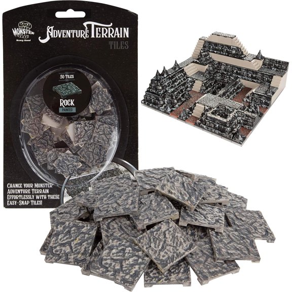 Monster Adventure Terrain- 50pc Rock Tile Expansion Pack- Hand-Painted 1x1 Tile Set- Easy Snap Creates Amazing Tabletop Terrain in Minute- Customize Your D&D and Pathfinder Dungeons Your Way