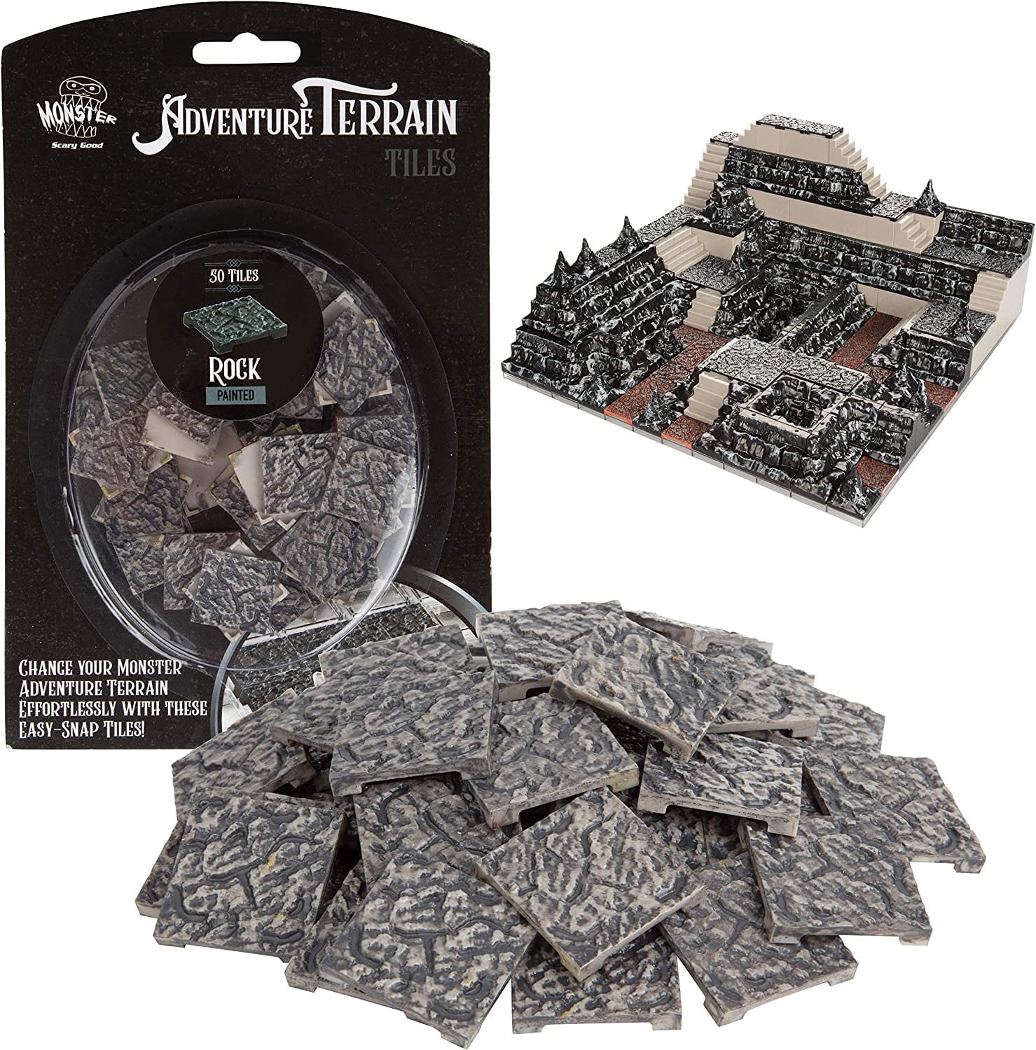 Monster Adventure Terrain- 50pc Rock Tile Expansion Pack- Hand-Painted 1x1” Tile Set- Easy Snap Creates Amazing Tabletop Terrain in Minute- Customize Your D&D and Pathfinder Dungeons Your Way