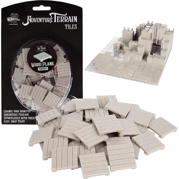 Monster Adventure Terrain- 50pc WOOD PLANK Tile Expansion Pack- Paintable 1"x1 Tile Set- Easy Snap Creates Amazing Tabletop Terrain in Minute- Customize your D&D and Pathfinder Dungeons Your Way