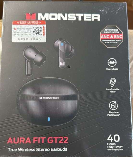 Monster Aura Fit GT22 True Wireless Earphones Black