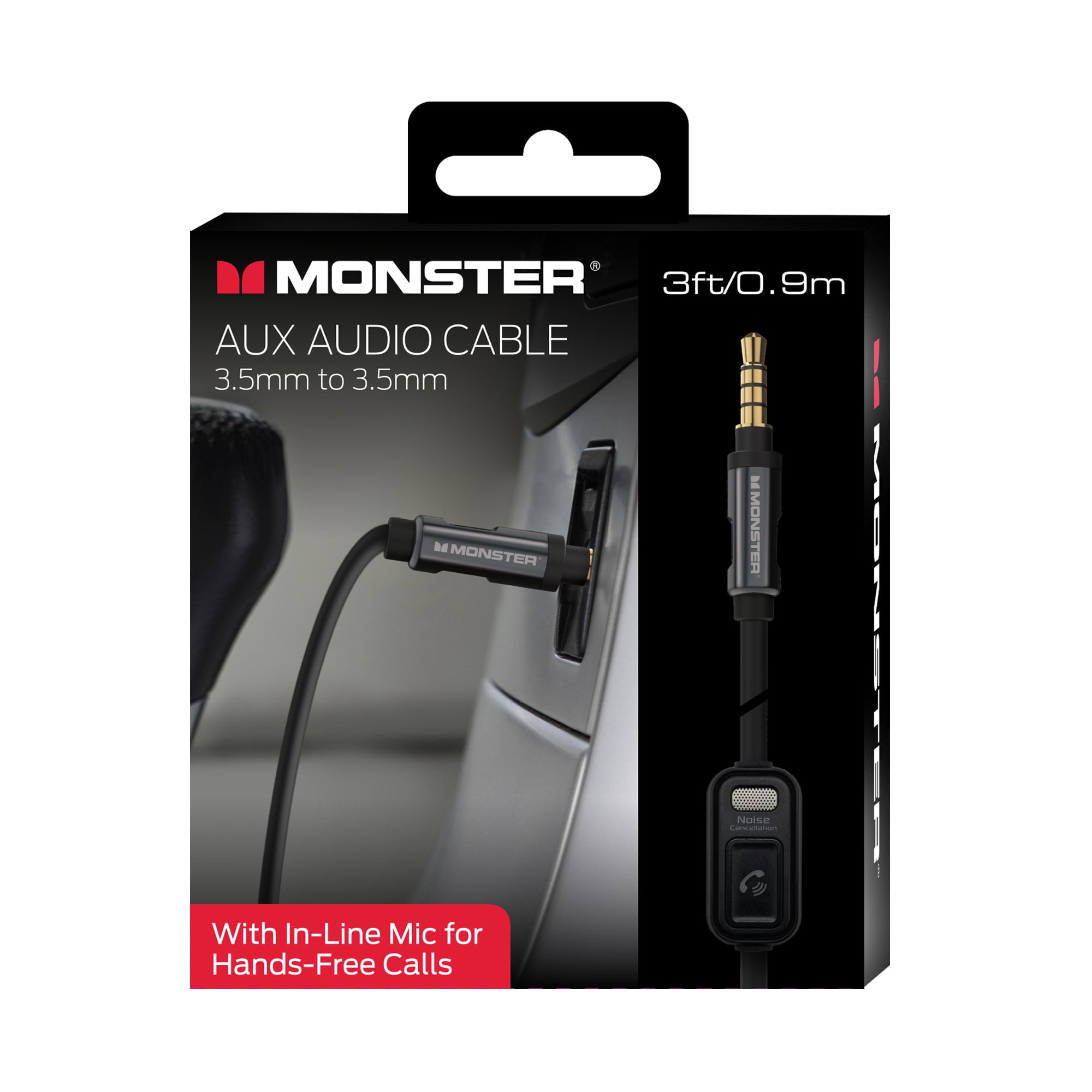 Monster Auxiliary Audio Cable with Hands-Free Microphone, 3 ft
