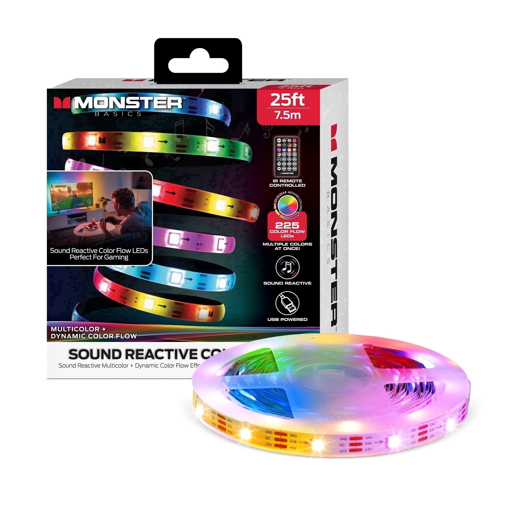Monster Basics 25ft Sound-Reactive RGB Color Flow LED Light Strip