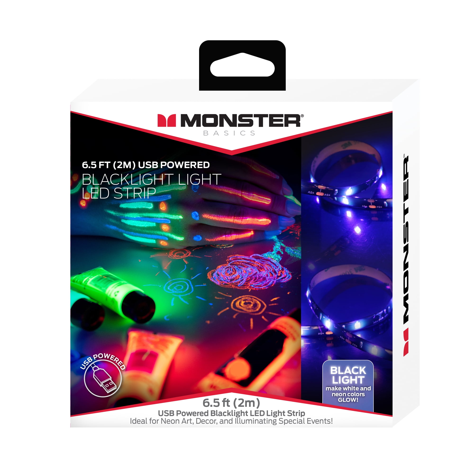 Monster Basics Indoor 6.5ft USB-Powered Easy DIY Installation LED