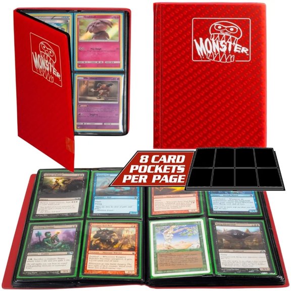 Monster Binder - 4 Pocket Trading Card Album - Holofoil Red (Anti-Theft Pockets Hold 160+ Yugioh, Pokemon, Magic The Gathering Cards)