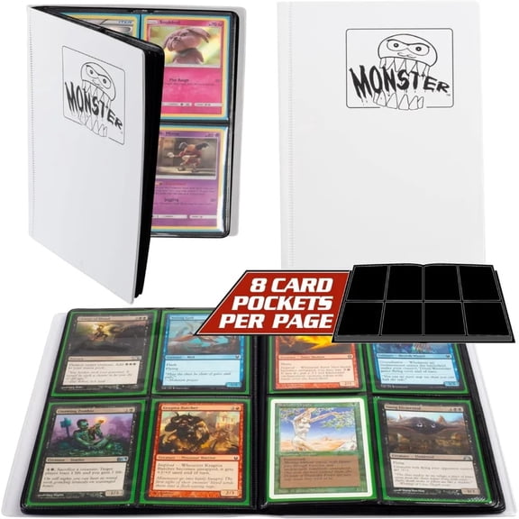 Monster Binder - 4 Pocket Trading Card Album - Matte White (Anti-theft Pockets Hold 160+ Yugioh, Pokemon, Magic the Gathering Cards)