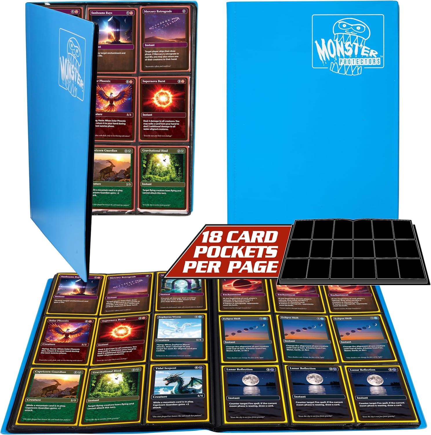 Monster Binder - 9 Pocket Trading Card Album - Holofoil Aqua Blue- Holds  360 Yugioh, Magic, and Pokemon Cards - Walmart.com
