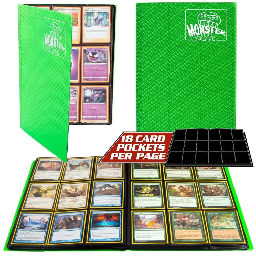 monster binder 9 pocket trading card album The Original Album- 20 Side Loading 9- Per Page TCG Binder- Holds 360 Sleeved Trading Cards- Matte Black- Compatible with Yugioh, Pokemon, MTG Magic the Gathering Cards Custom Binding Expands as you put more cards into it Monster 9-Pocket Binder Holofoil Red