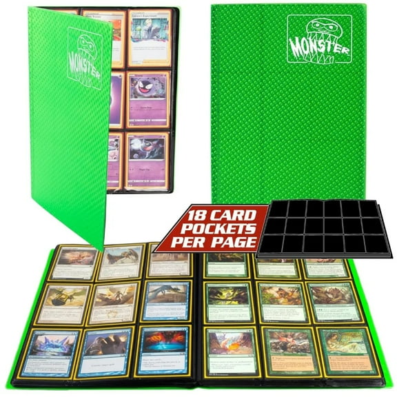 Monster 9 Pocket Trading Card Binder -Holofoil Green Album, Anti-Theft & Anti-Drop TCG Protection w Side Loading Padded Pockets, Double Sided, Holds 360 Cards, For Sports, Gaming, Kpop, Gift