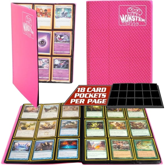 Monster Binder - 9 Pocket Trading Card Album - Holofoil Pink - Holds 360 Yugioh, Magic, and Pokemon Cards