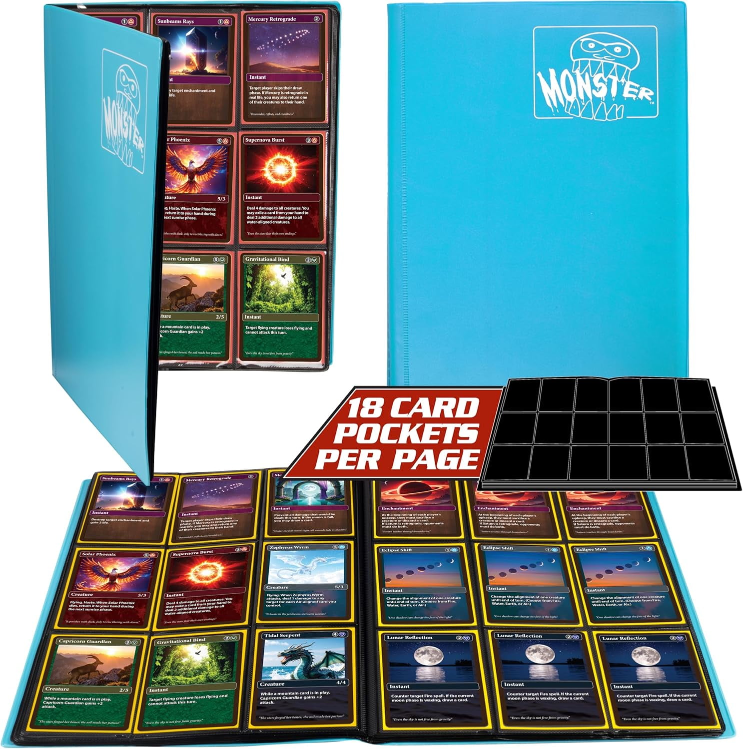 Monster Binder - 9 Pocket Trading Card Album - Matte Sky Blue (Anti-theft Pockets Hold 360+ Yugioh, Pokemon, Magic the Gathering Cards) - Walmart.com Monster Binder - 9 Pocket Trading Card Album - Matte Sky Blue (Anti-theft Pockets Hold 360+ Yugioh, Pokemon, Magic the Gathering Cards) - Walmart.com