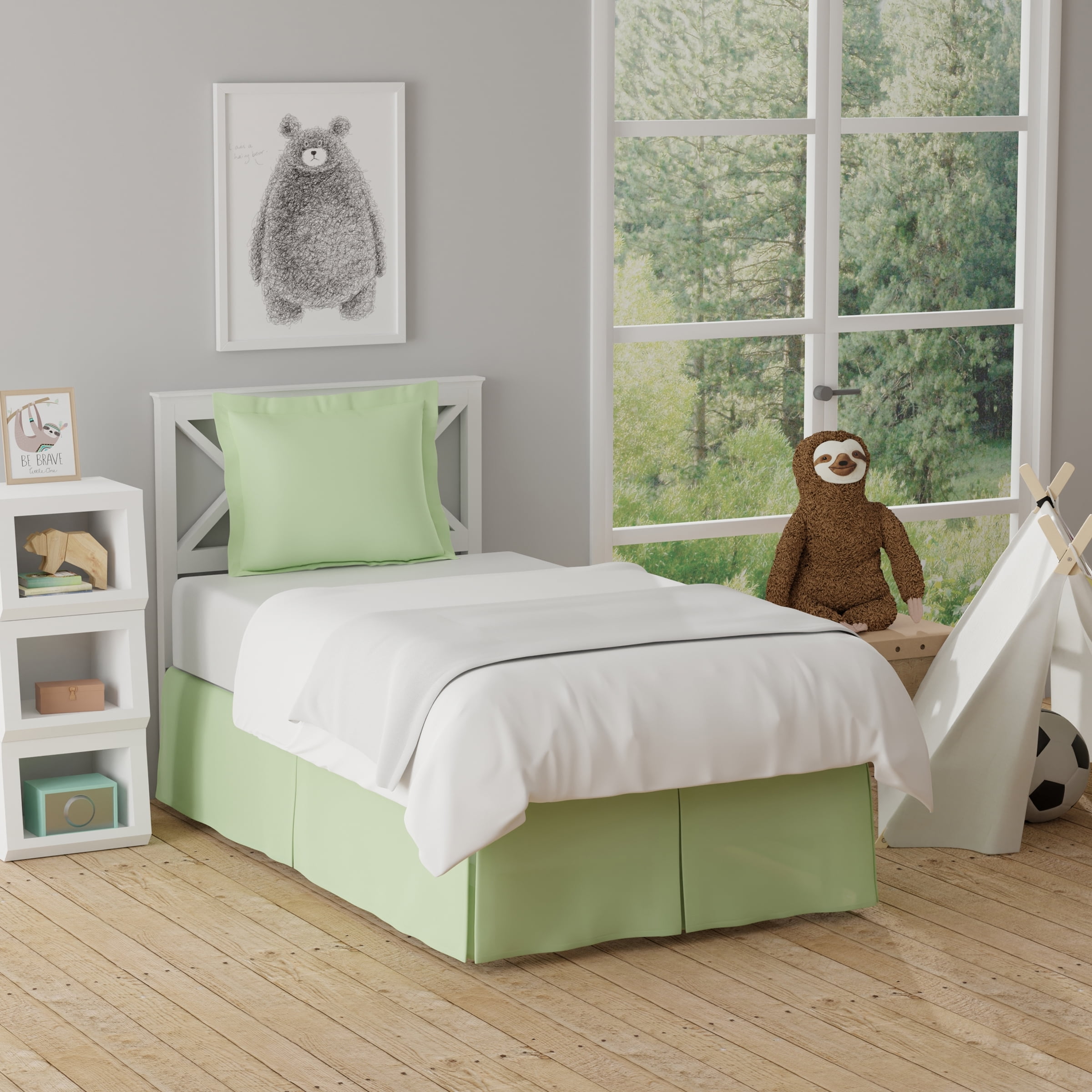 Monster Blocker "Keep The Monsters Away" 15" Drop Length Kids Bed Skirt, Queen, Mischievous Moss