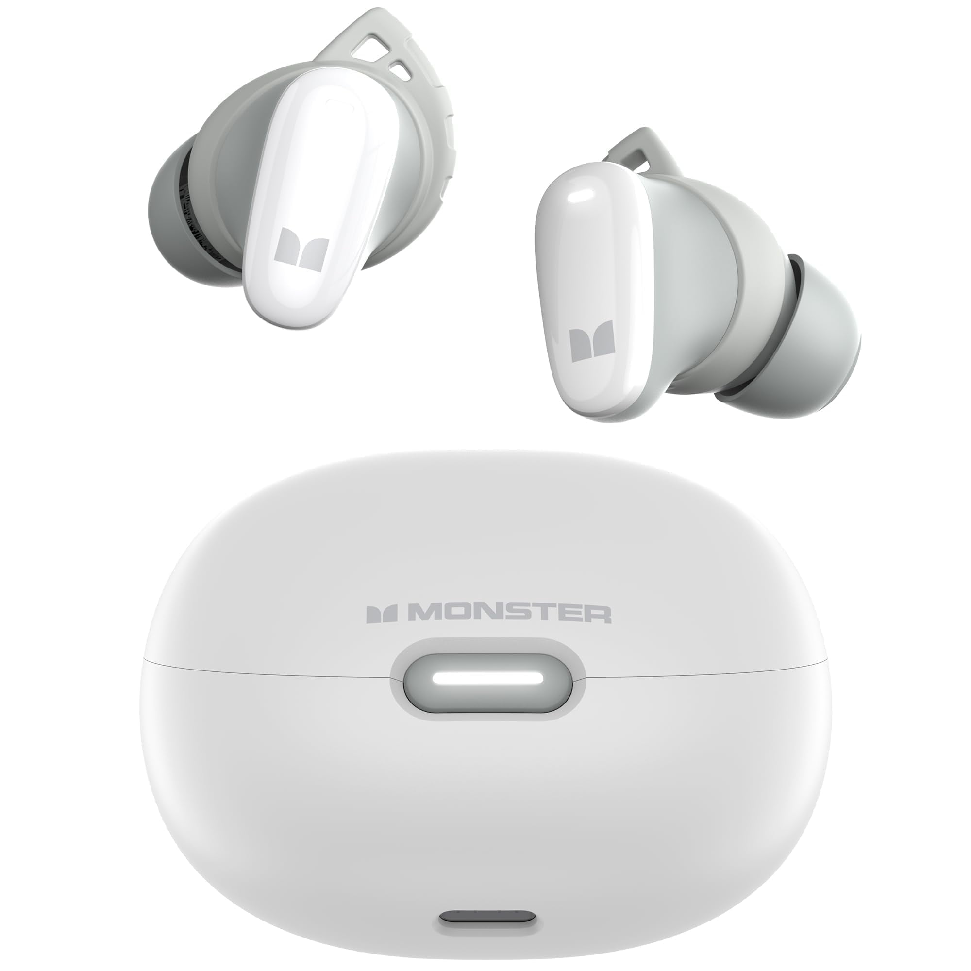 Monster Bluetooth Earbuds, True Wireless Earbuds with Clear Talk, Bluetooth 5.4 Earphones Headphones Built-in Mic, Touch Control, Comfortable Fit, Type-C Charging, 25H Playback, White