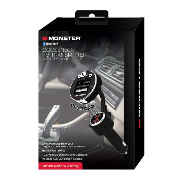 Monster Bluetooth FM Transmitter with LCD Screen, Stream Music/Dual USB