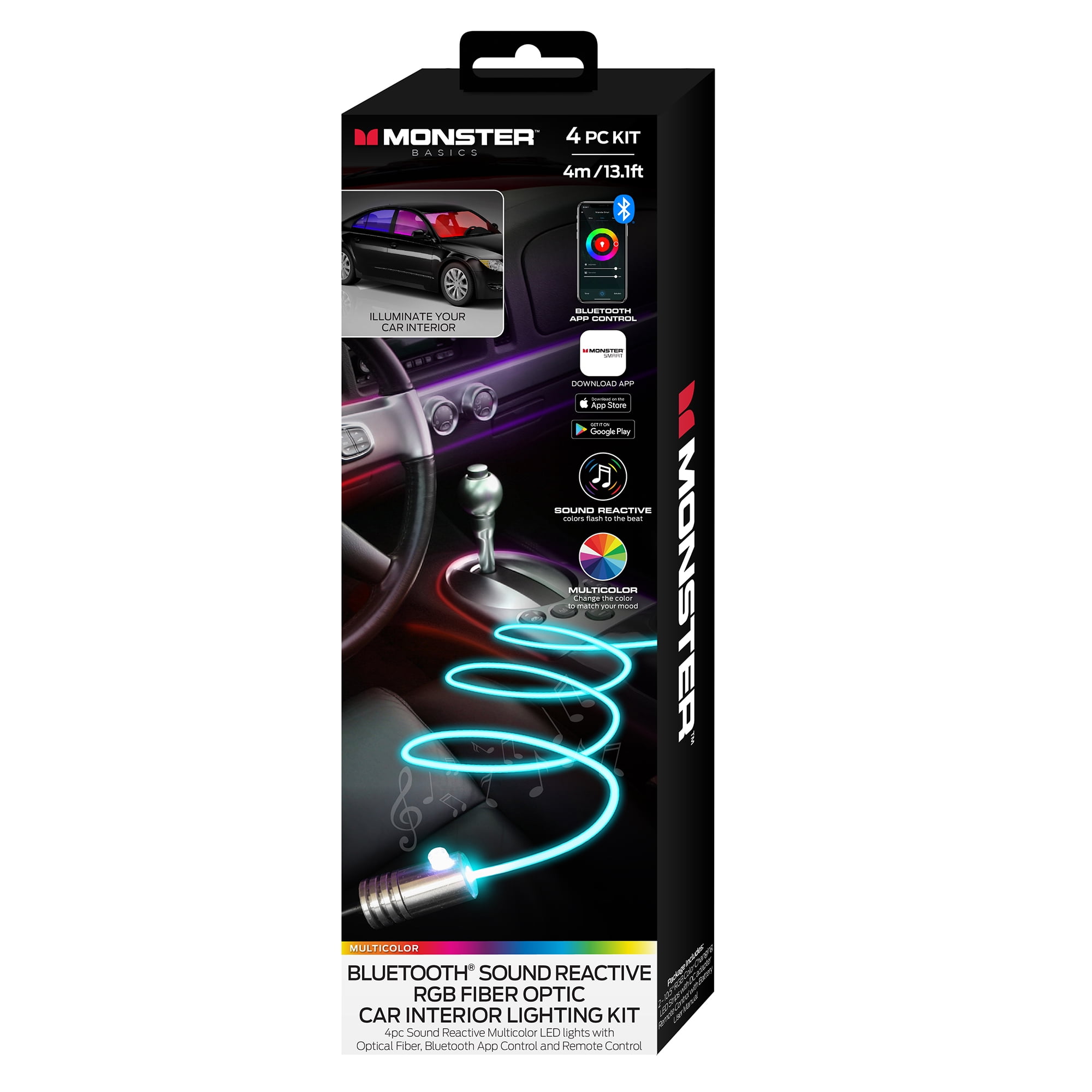 Monster Bluetooth Sound LED Fiber Optic Car Lighting Kit, 4-Pack - Walmart.com
