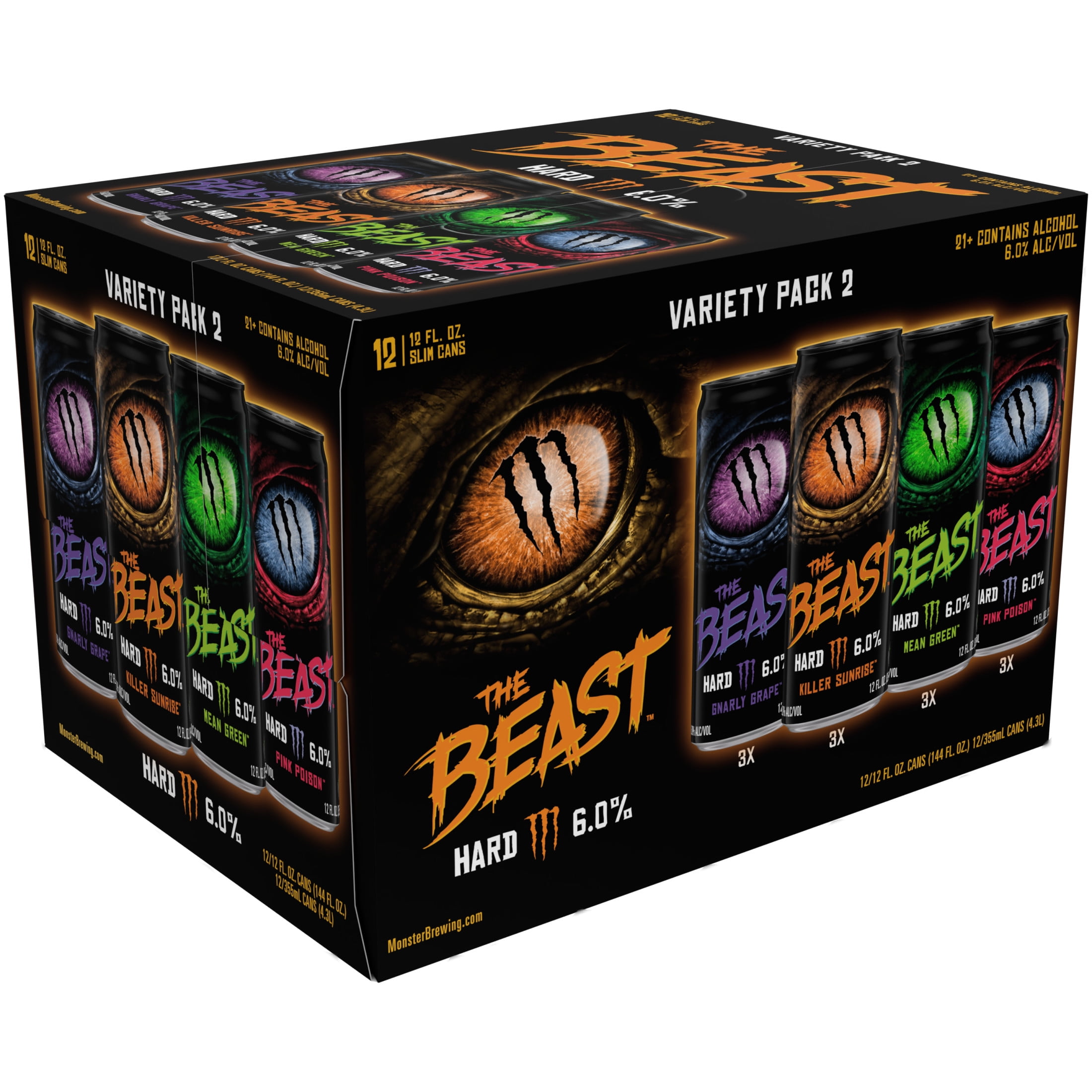 Monster Brewing The Beast Variety Pack #2 Flavored Malt Beverage, 12 fl oz, 12 Pack Cans, 6% ABV