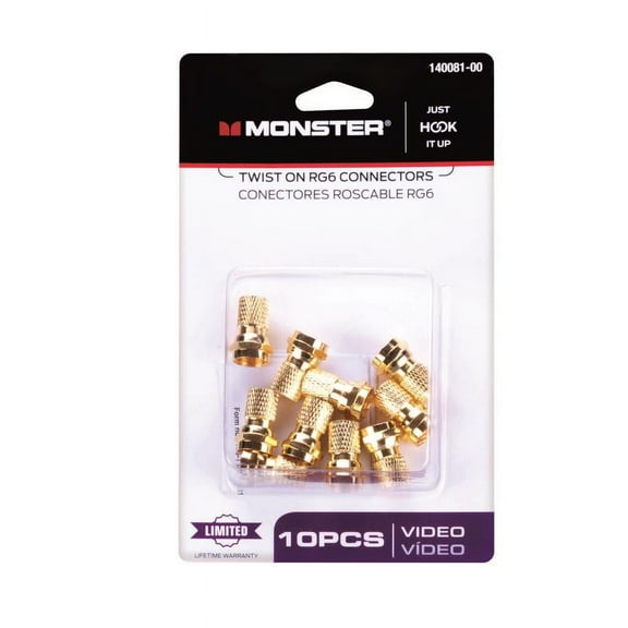 Monster Cable Coax Connectors Rg6 75 Ohm Gold Carded 10 / Pack