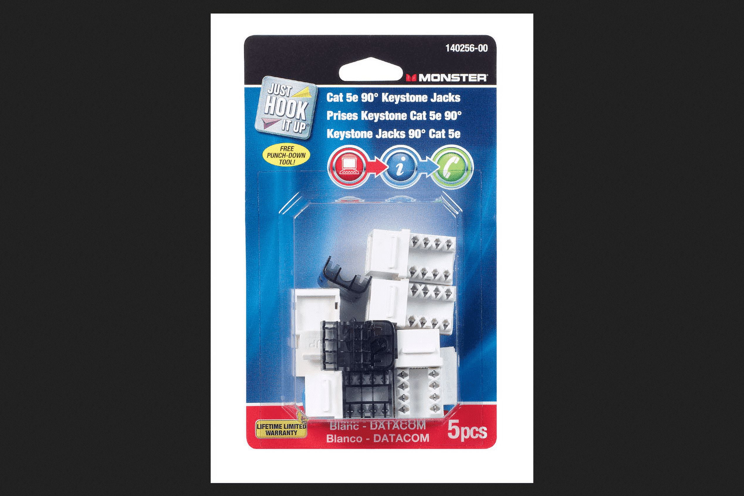 Monster Cable Keystone Jacks Category 5e 8 Position, 8 Conductor White