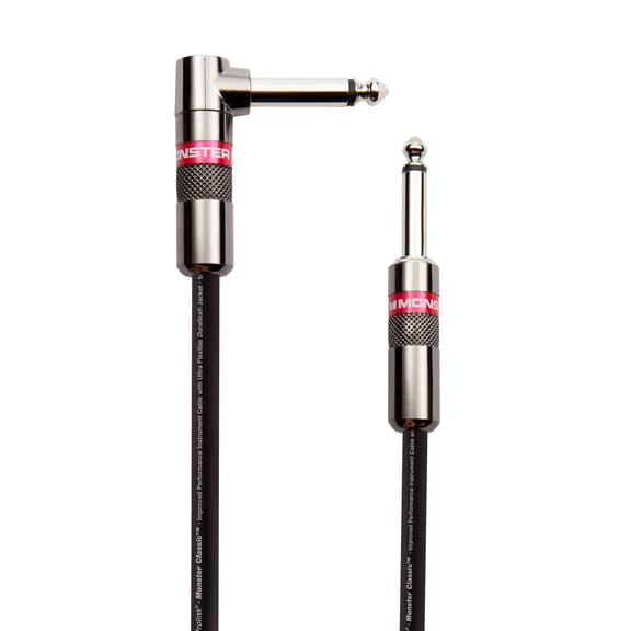 Monster Cable Prolink Classic 21ft Audio Instrument Cable, Right Angle to Straight, Black, Durable PVC Construction