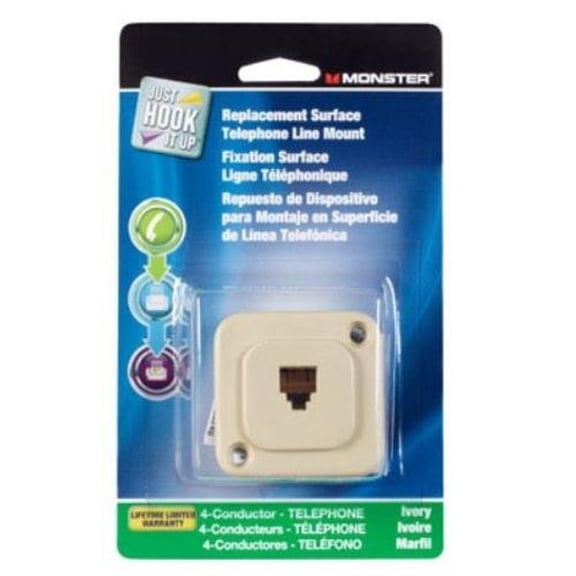 Monster Cable Replacement Surface Mount Telephone Line Jack Modular 4 Conductor Ivory Carded
