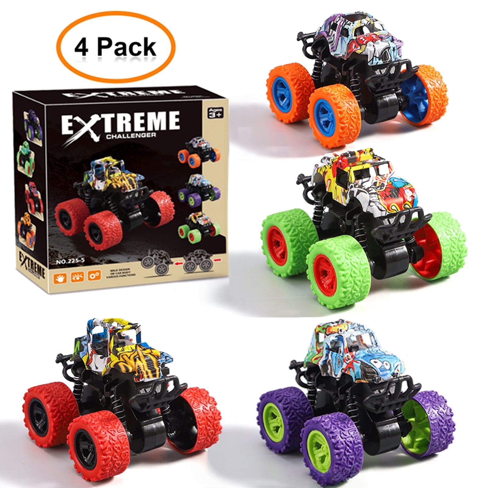 Monster Car Truck for Toddlers 1-3 Years Old, Monster Car Friction Powered Toy Cars Push and Go Vehicles, Toddler Monster Car Toys Birthday Christmas Party Gifts for Boys Girls Age 2+