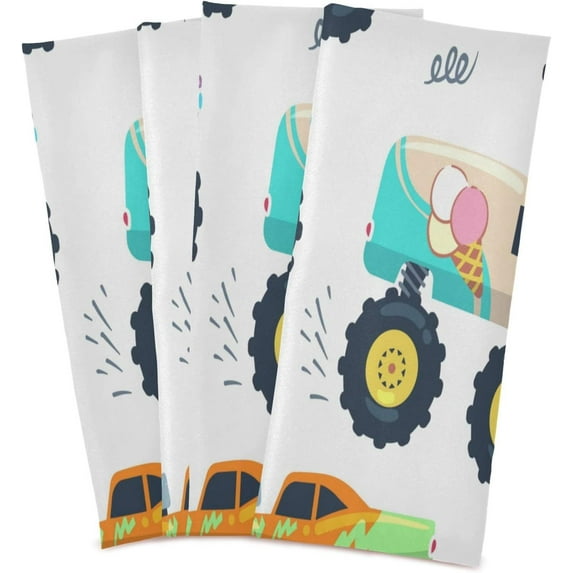 Monster Cars Colorful Dish Towels Set of 4, Summer Trucks Washable Tea Towels Dishcloths Lint-Free 18x28 Inch Fast Drying for Kitchen Restaurant Bar Clean