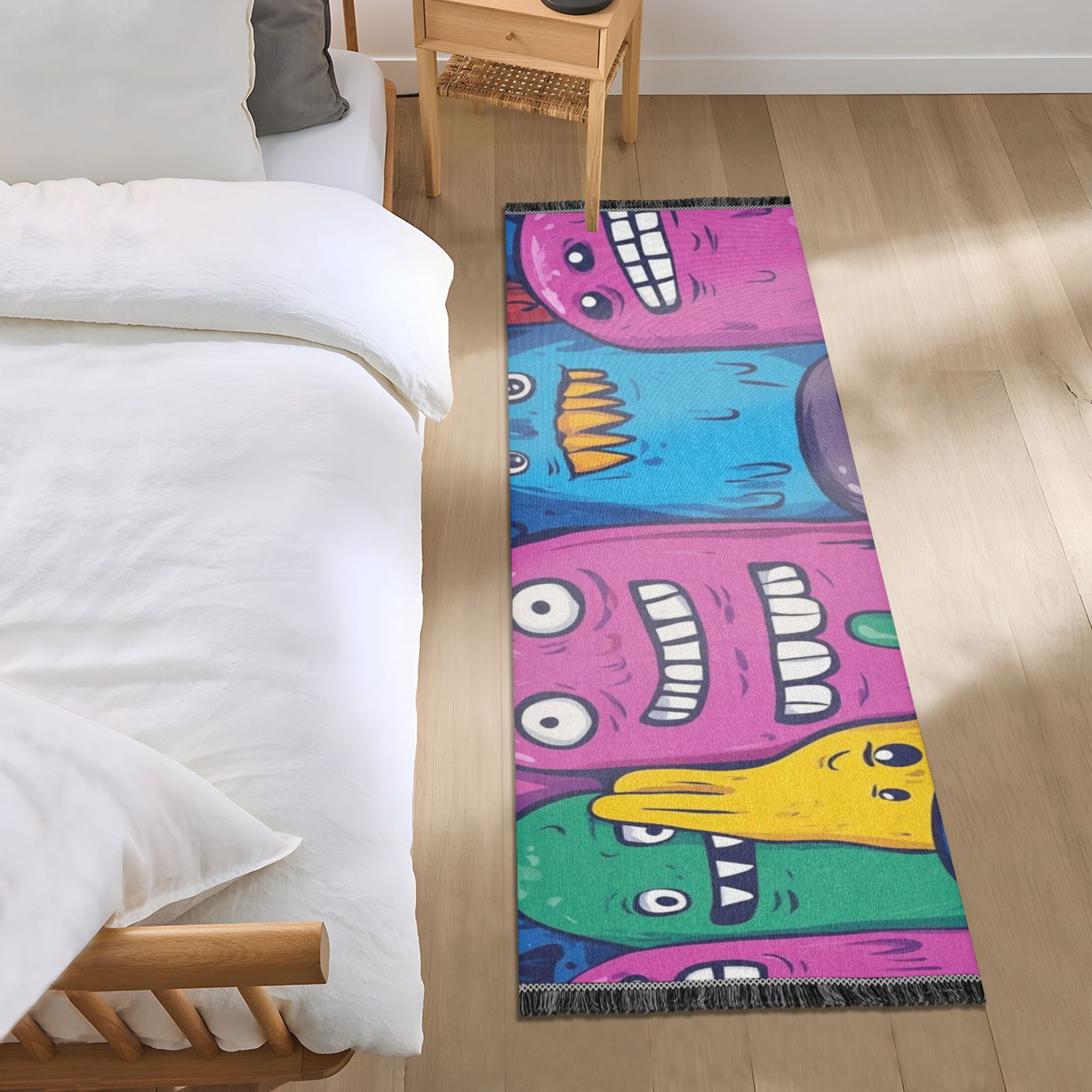 Monster Cartoon Doodle Bedroom Runner Rug 2'x 6' Non Slip Carpet Indoor ...