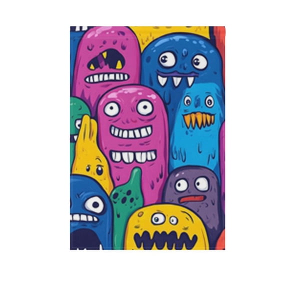 Monster Cartoon Doodle Garden Flag Double Sided 12 x 18/28 x 40 Inch Yard Flag Home Outdoor Yard Patio Lawn Decor