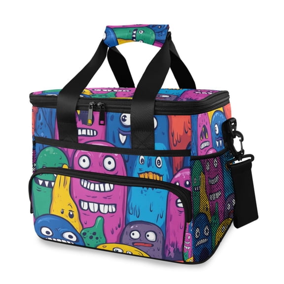 Monster Cartoon Doodle Insulated Lunch Bag 15L Cooler Box for Women Men Work Camping Beach Travel