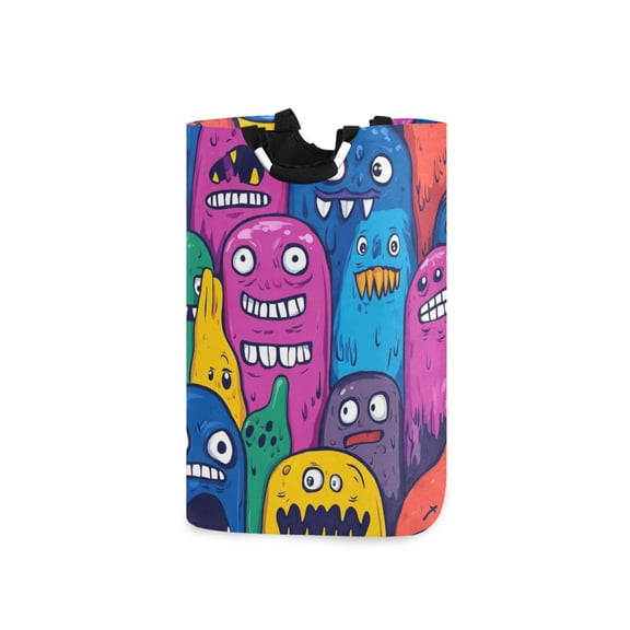 Monster Cartoon Doodle Laundry Basket with Handles 50L Collapsible Laundry Hamper for Bathroom Bedroom Laundry Room