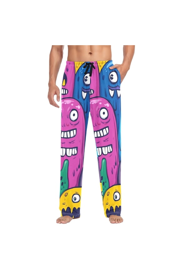 Monster Cartoon Doodle Mens Cotton Pajama Pant Sleep and Lounge Bottons with Pockets