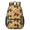 thumbnail image 1 of Monster Cartoon Truck Beige Pattern 17" Waterproof Oxford School Backpacks for Teens, S-Shape Padded Straps, for School, Travel, Hiking, Camping, 1 of 5