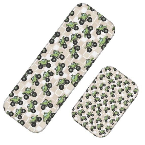 Monster Cartoon Truck Beige Pattern 2 Piece Flannel Bathroom Rug Set ...