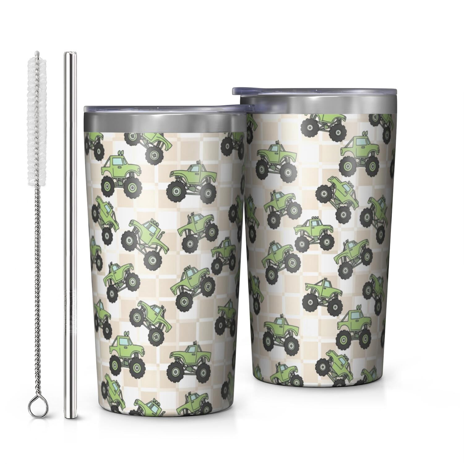Monster Cartoon Truck Beige Pattern Car Tumbler 1 Pack, Vacuum ...