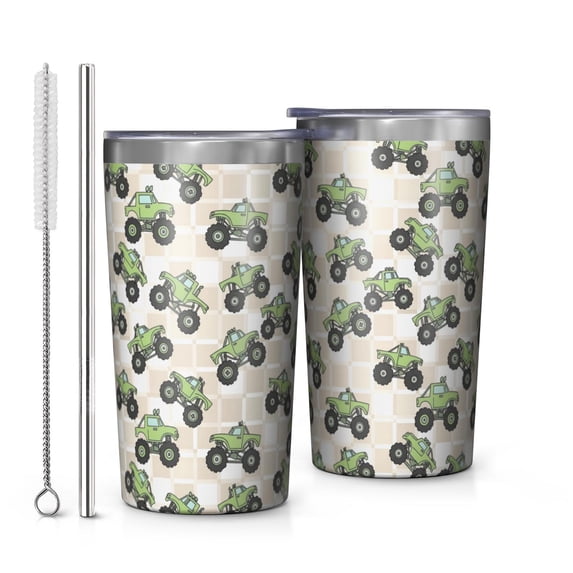 Monster Cartoon Truck Beige Pattern Car Tumbler 1 Pack, Vacuum ...