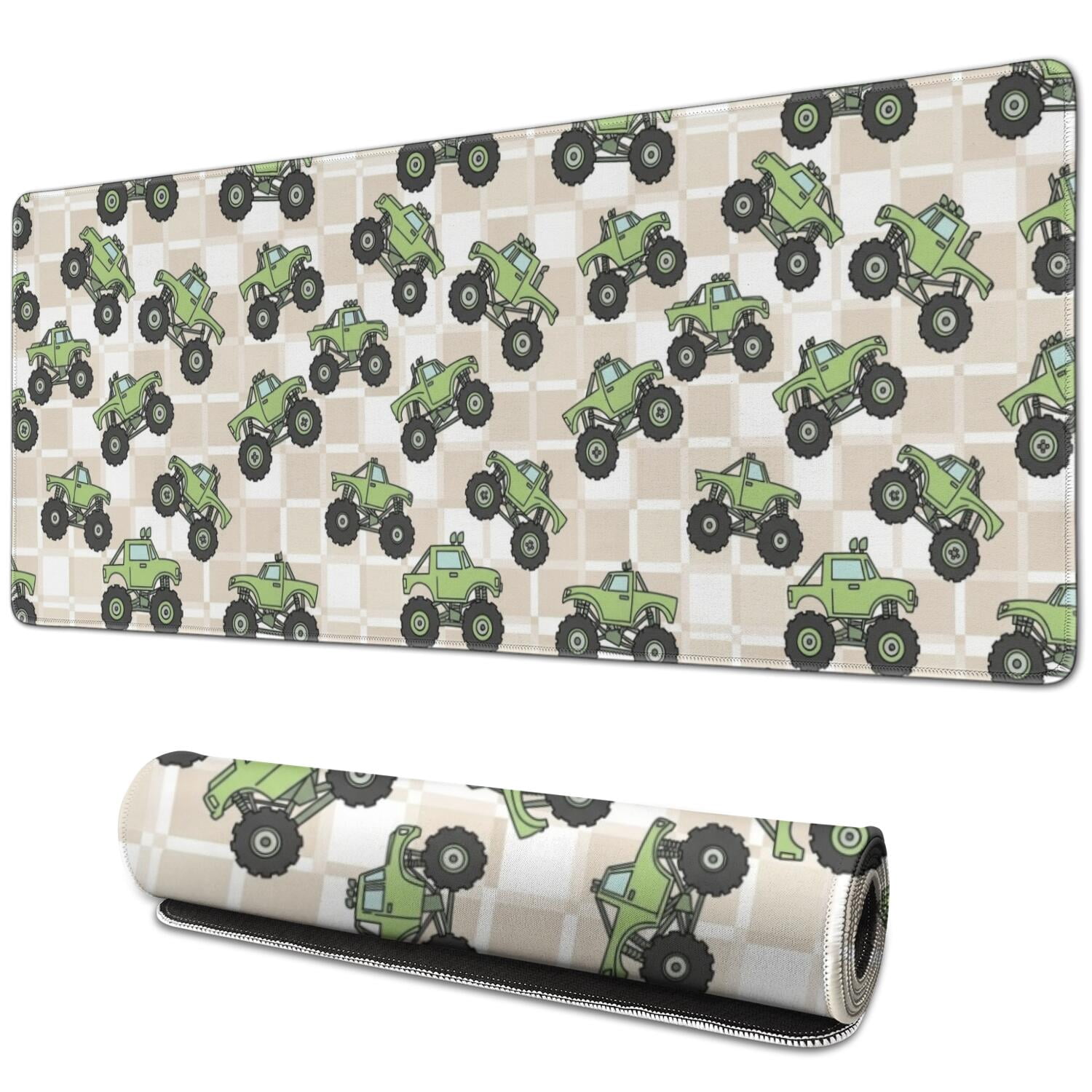 Monster Cartoon Truck Beige Pattern Extended Large Mouse Pad, Large ...
