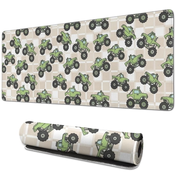 Monster Cartoon Truck Beige Pattern Extended Large Mouse Pad, Large ...
