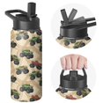 Monster Cartoon Truck Beige Pattern Insulated Water Bottle with Straw ...