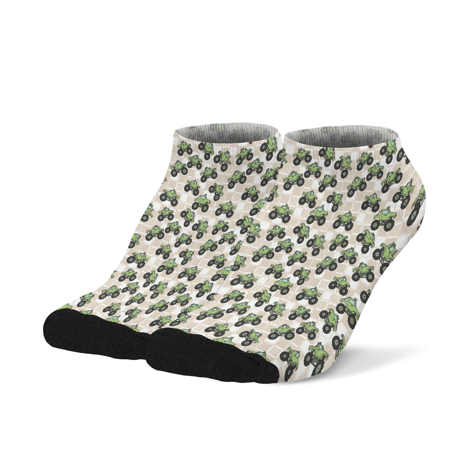 Monster Cartoon Truck Beige Pattern Men's Ankle Socks, Low Cut Running ...
