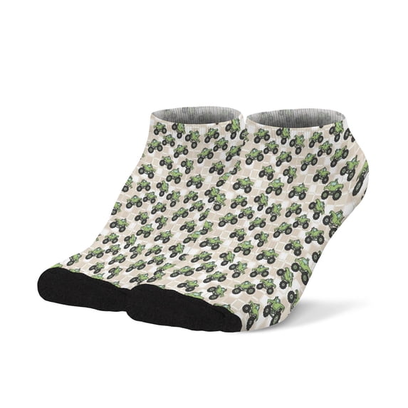 Monster Cartoon Truck Beige Pattern Men's Ankle Socks, Low Cut Running ...