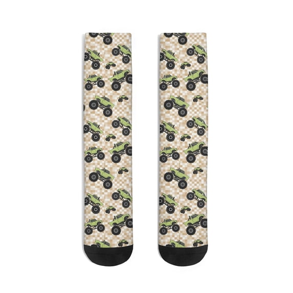 Monster Cartoon Truck Beige Pattern Men's Mid-calf Crew Socks, Work ...