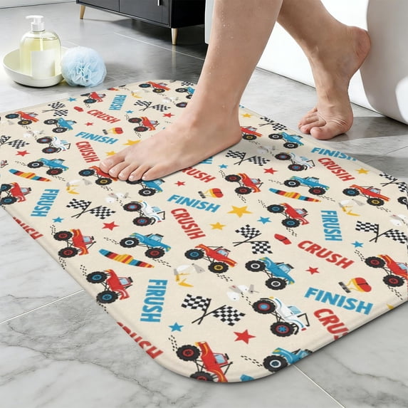 Monster Cartoon Truck Beige Pattern Non-Slip Bath Mat, Entryway Door ...