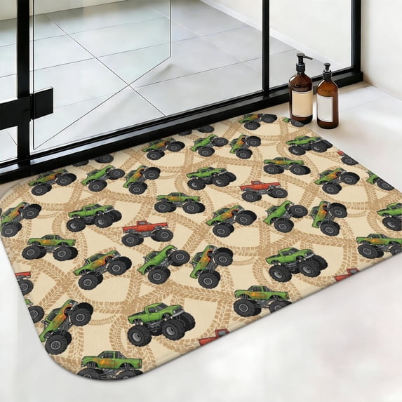 Monster Cartoon Truck Beige Pattern Non-Slip Bath Mat, Entryway Door ...