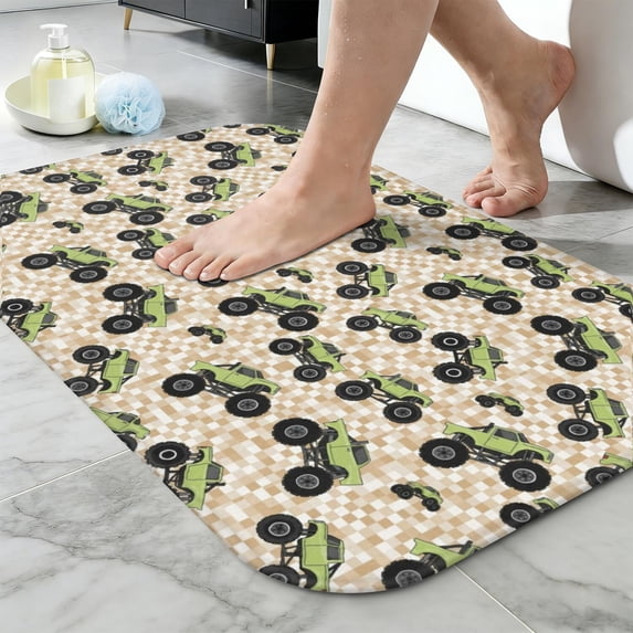 Monster Cartoon Truck Beige Pattern Non-Slip Bath Mat, Shower Room Rug ...