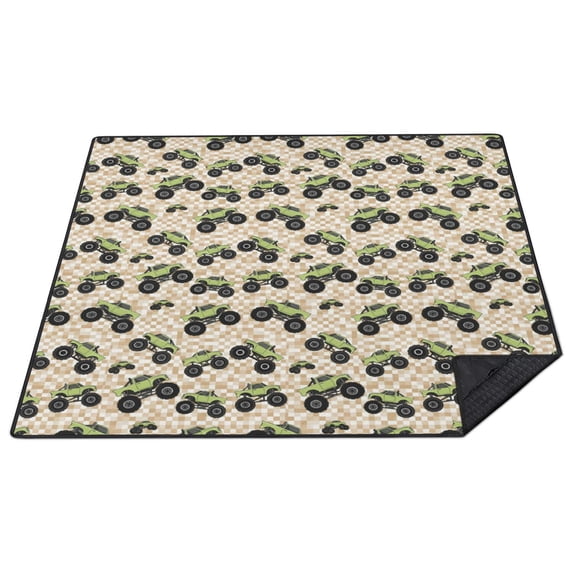 Monster Cartoon Truck Beige Pattern Waterproof Picnic Blanket, 3-Layer ...