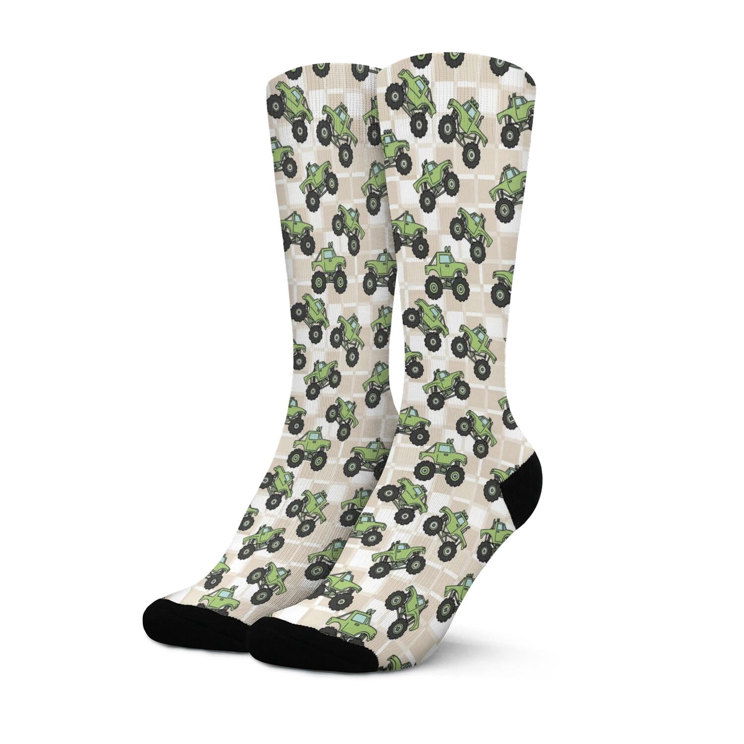 Monster Cartoon Truck Beige Pattern Women's Crew Socks, Mid-calf ...