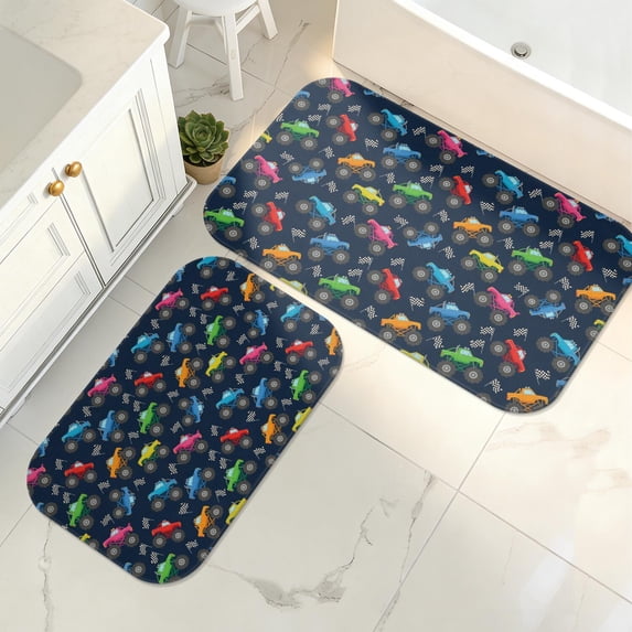 Monster Cartoon Truck Black Pattern 2 Piece Flannel Bathroom Rug Set ...