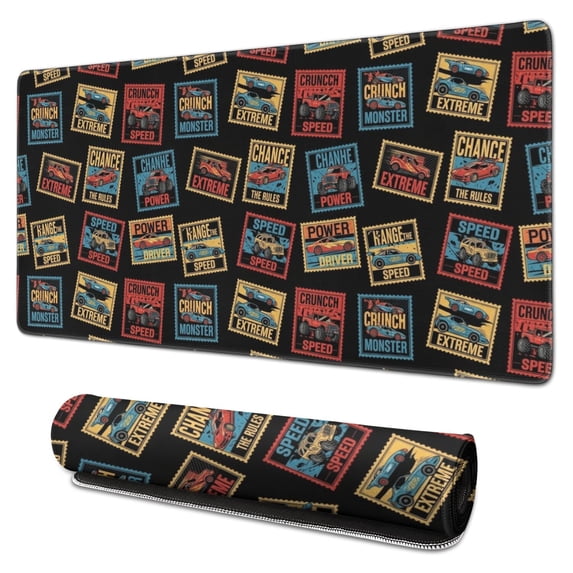 Monster Cartoon Truck Black Pattern Extended Large Mouse Pad, Keyboard ...